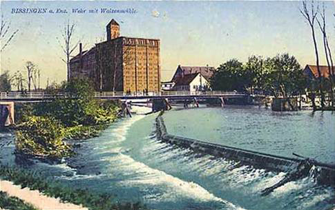 Die Brücke der Rommelmühle in Bietigheim-Bissingen um 1917